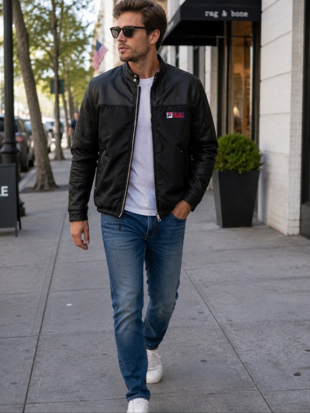 FILA Black Bomber Jacket with Logo